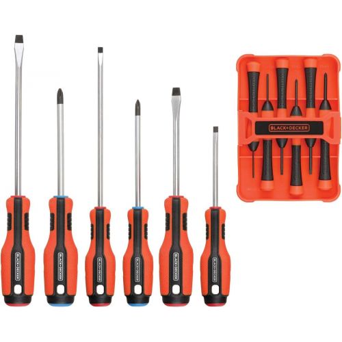  BLACK+DECKER Magnetic Screwdriver Set, Phillips, Flat Head, and Precision Screwdrivers, 12-Piece (BDHT65002)