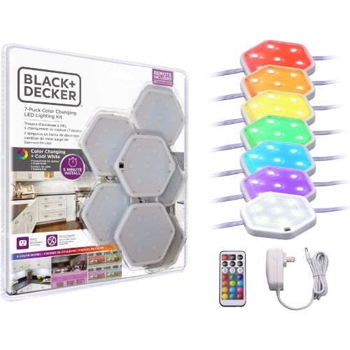  BLACK+DECKER LEDUC-PUCK-7RGB Puck Light Kit, 7-Pack, RGBW (Red, Green, Blue, Cool White)