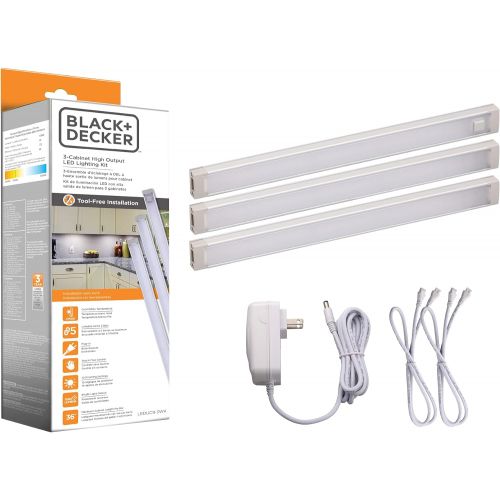  BLACK+DECKER LED Under Cabinet Lighting Kit, 3-Bars, 9 Inches Each, DIY Tool-Free Installation, Warm White, 2700K, 1080 Lumens, 15 Watts, Home Accent (LEDUC9-3WK)