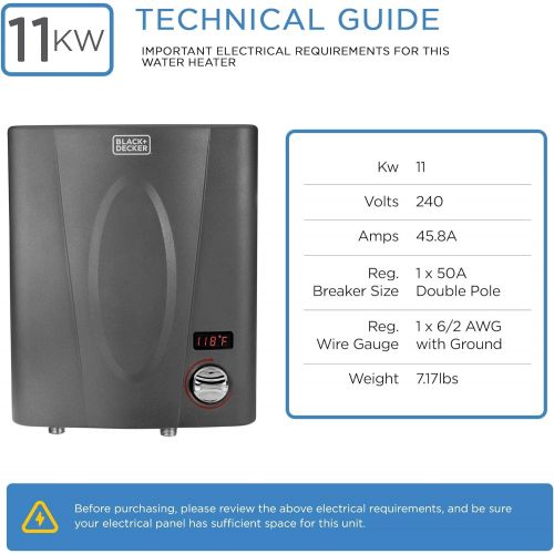  BLACK+DECKER 11 kW Self-Modulating 2.35 GPM Electric Tankless Water Heater, Point of Use hot water heater electric