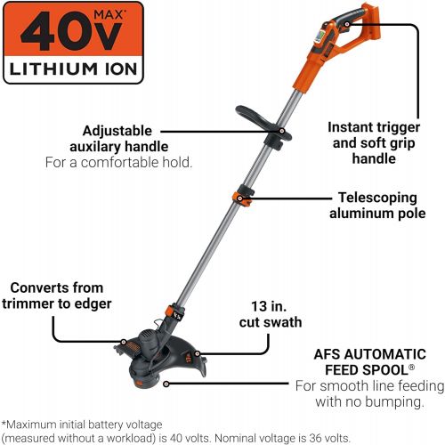  BLACK+DECKER 40V MAX* 13 in. 2in1 Cordless String Trimmer/Edger with POWERCOMMAND Kit (LST136)