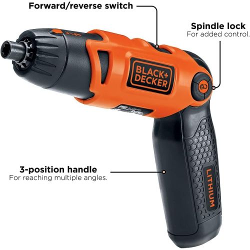  BLACK+DECKER Cordless Screwdriver with Pivoting Handle, 3.6V (Li2000)