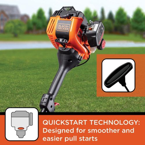  BLACK+DECKER BDXGTAM214102 25cc 2-Cycle 14-Inch Straight Shaft Gas Powered String Trimmer ? Light-weight Weed Wacker for Lawn Care, Black and Orange