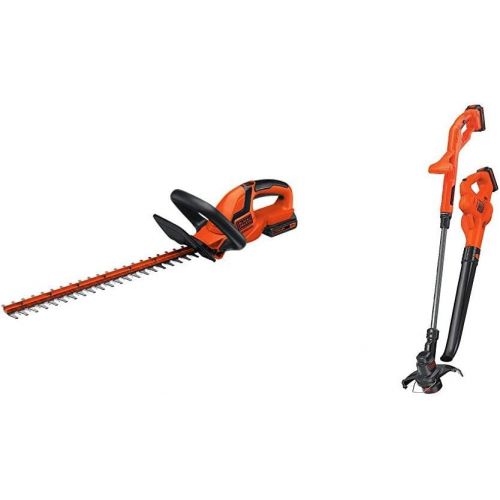  BLACK+DECKER 20V MAX Cordless Hedge Trimmer, 22-Inch (LHT2220),Orange & LCC222 20V MAX Lithium String Trimmer/Edger, Sweeper Plus, 10