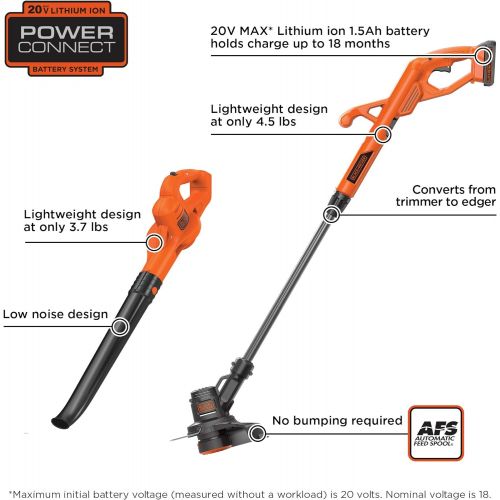  BLACK+DECKER 20V MAX Cordless Hedge Trimmer, 22-Inch (LHT2220),Orange & LCC222 20V MAX Lithium String Trimmer/Edger, Sweeper Plus, 10