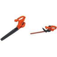 BLACK+DECKER Electric Leaf Blower, 7-Amp (LB700) & BEHT100 Hedge Trimmer, Brown/A