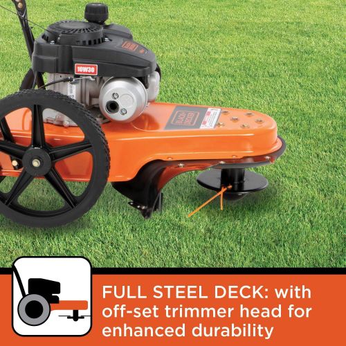  BLACK+DECKER 25A-26S5736 4-Cycle Gas Powered 22-Inch Walk-Behind High-Wheeled String Trimmer with 140cc OHV Engine, Black and Orange