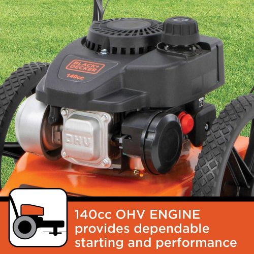  BLACK+DECKER 25A-26S5736 4-Cycle Gas Powered 22-Inch Walk-Behind High-Wheeled String Trimmer with 140cc OHV Engine, Black and Orange