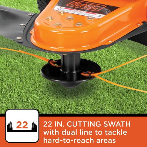  BLACK+DECKER 25A-26S5736 4-Cycle Gas Powered 22-Inch Walk-Behind High-Wheeled String Trimmer with 140cc OHV Engine, Black and Orange