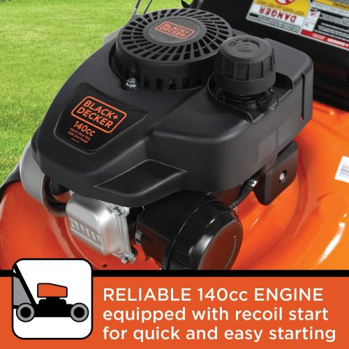  BLACK+DECKER 21-Inch 3-in-1 Gas Powered Push Lawn Mower with 140cc OHV Engine, Black and Orange