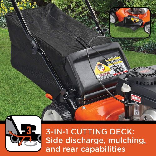  BLACK+DECKER 21-Inch 3-in-1 Gas Powered Push Lawn Mower with 140cc OHV Engine, Black and Orange