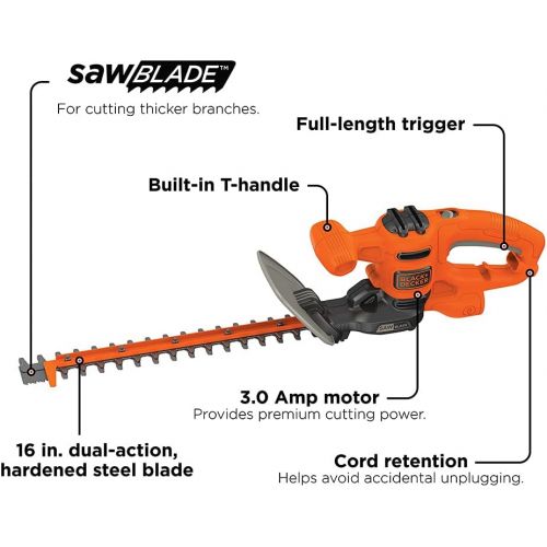  BLACK+DECKER Hedge Trimmer, Dual-Action Blade, 16-Inch (BEHTS125)