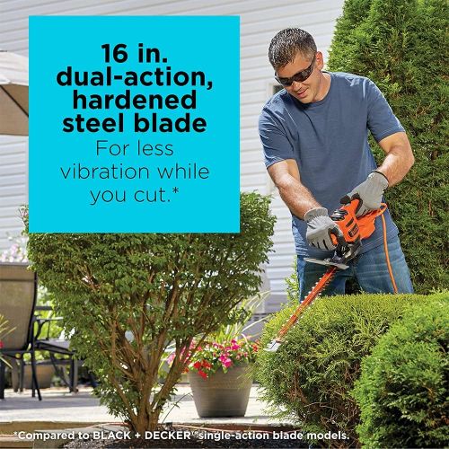  BLACK+DECKER Hedge Trimmer, Dual-Action Blade, 16-Inch (BEHTS125)