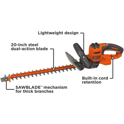  BLACK+DECKER Hedge Trimmer with Saw, 20-Inch, Corded (BEHTS300)