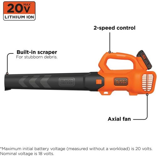  BLACK+DECKER 20V MAX Leaf Blower, Axial, 2.0-Ah (BCBL700D1)