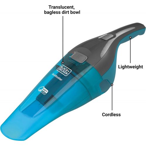  BLACK+DECKER dustbuster QuickClean Cordless Wet/Dry Handheld Vacuum, Turquoise (HNVC215BW52)