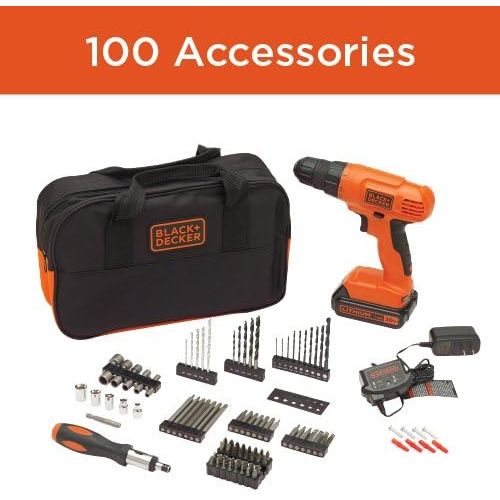  BLACK+DECKER 20V MAX Drill & Drill Bit Set, 100 Piece (BDC120VA100) , Orange