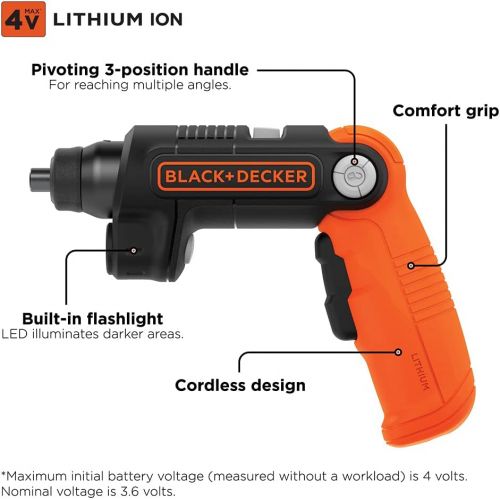  BLACK+DECKER 4V MAX Cordless Screwdriver with LED Light (BDCSFL20C)