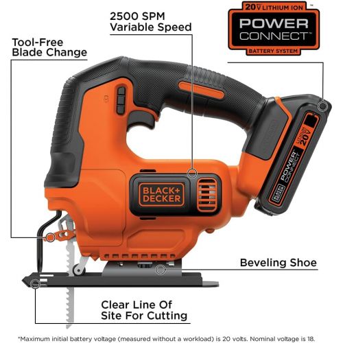  BLACK+DECKER 20V MAX JigSaw with Battery And Charger (BDCJS20C)