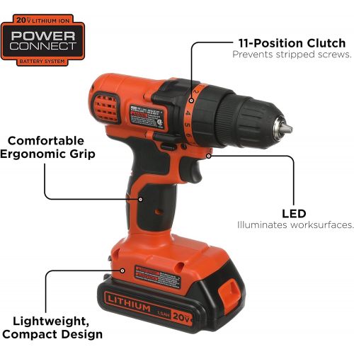  BLACK+DECKER 20V MAX Cordless Drill / Driver, 3/8-Inch (LDX120C)