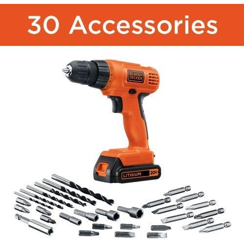  BLACK+DECKER 20V MAX Cordless Drill / Driver with 30-Piece Accessories (LD120VA) , Orange