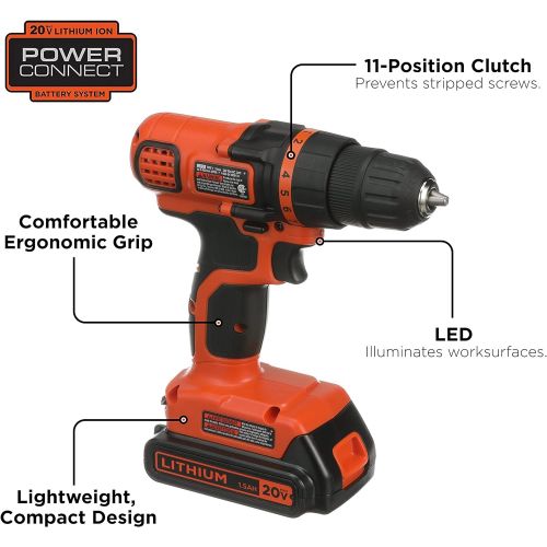  BLACK+DECKER 20V Max Drill & Home Tool Kit, 68 Piece (LDX120PK)