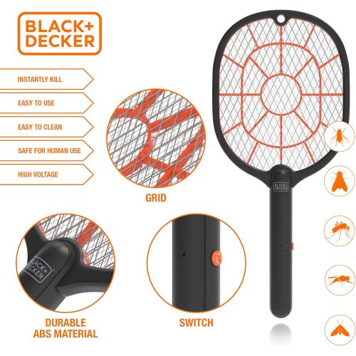  Black + Decker Electric Fly Swatter & Fly Zapper- Bug Zapper Racket Indoor & Outdoor- Handheld, Heavy- Duty Mosquito Swatter, Battery- Powered, Non- Toxic Safe for Humans & Pets Fl