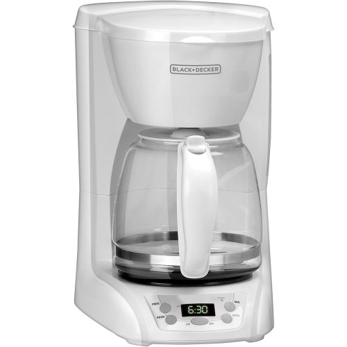  BLACK+DECKER 12-Cup Programmable Coffeemaker with Glass Carafe, White, DLX1050W
