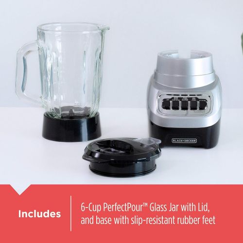  [아마존베스트]BLACK+DECKER PowerCrush Multi-Function Blender with 6-Cup Glass Jar, 4 Speed Settings, Silver