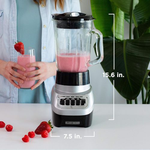  [아마존베스트]BLACK+DECKER PowerCrush Multi-Function Blender with 6-Cup Glass Jar, 4 Speed Settings, Silver