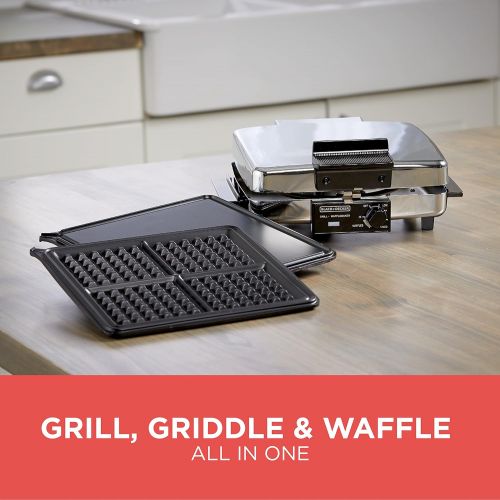  [아마존베스트]BLACK+DECKER 3-in-1 Waffle Maker with Nonstick Reversible Plates, Stainless Steel, G48TD