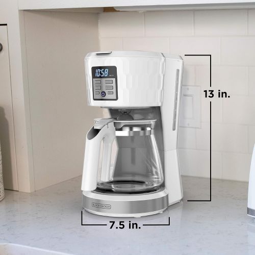  BLACK+DECKER Honeycomb Collection 12-Cup Programmable Coffeemaker, with Premium Textured Finish, CM1251W-1, White