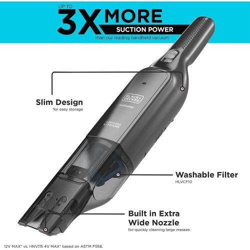  BLACK+DECKER dustbuster AdvancedClean Slim Cordless Hand Vacuum, 12V Max (HLVC320J01)