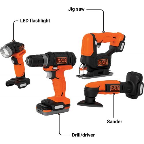  [아마존베스트]BLACK+DECKER GoPAK Cordless Drill Combo Kit, 4 Tool (BDCK502C1)