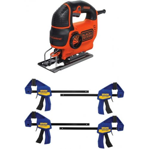  [아마존베스트]BLACK+DECKER Jig Saw, Smart Select, 5.0-Amp with IRWIN QUICK-GRIP Clamps, One-Handed, Mini Bar, 6-Inch, 4-Pack (BDEJS600C & 1964758)