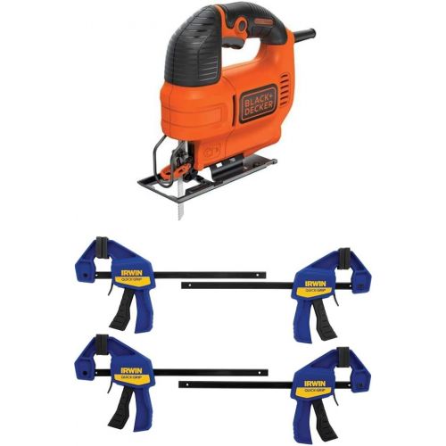  [아마존베스트]BLACK+DECKER Jig Saw, 4.5 -Amp with IRWIN QUICK-GRIP Clamps, One-Handed, Mini Bar, 6-Inch, 4-Pack (BDEJS300C & 1964758)