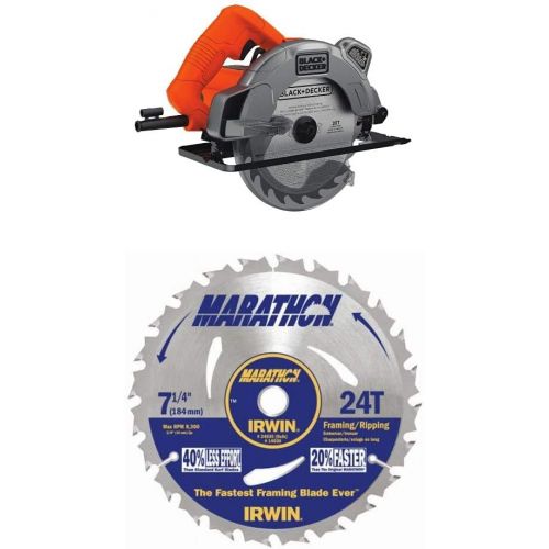  Black & Decker BDECS300C 13 Amp Circular Saw with Laser with IRWIN Tools MARATHON Carbide Corded Circular Saw Blade, 7 1/4-inch, 24T (24030)