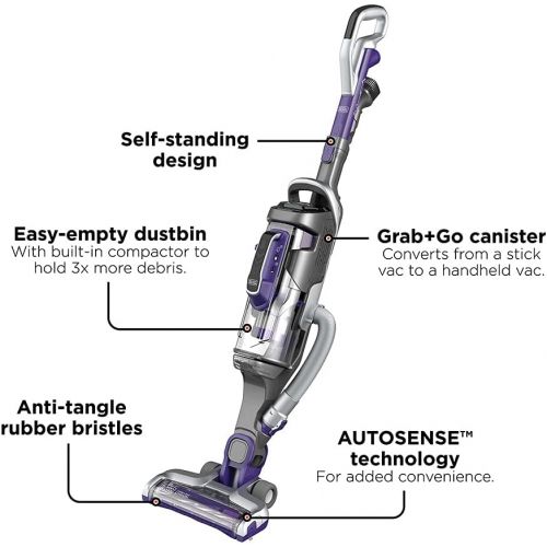  BLACK+DECKER Power Series Pro Pet Cordless Stick Vacuum Cleaner, 2-in-1, Purple (HCUA525JP)