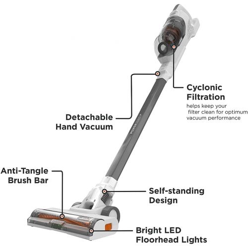  BLACK+DECKER POWERSERIES+ 20V MAX Cordless Stick Vacuum with LED Floor Lights, Lightweight, Multi-Surface (BHFEA520J) , Gray