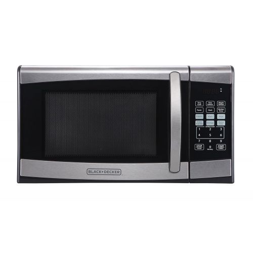  BLACK+DECKER EM925AZE-P 0.9 Cubic Foot 900 Watt Stainless Steel Microwave with Turntable, Cu.Ft, BlackSilver