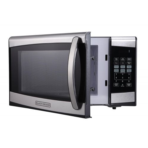  BLACK+DECKER EM925AZE-P 0.9 Cubic Foot 900 Watt Stainless Steel Microwave with Turntable, Cu.Ft, BlackSilver