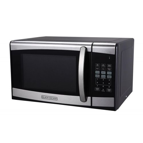  BLACK+DECKER EM925AZE-P 0.9 Cubic Foot 900 Watt Stainless Steel Microwave with Turntable, Cu.Ft, BlackSilver