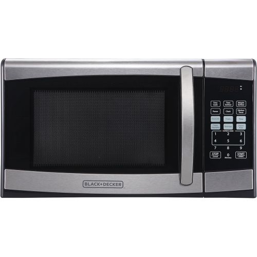  BLACK+DECKER EM925AZE-P 0.9 Cubic Foot 900 Watt Stainless Steel Microwave with Turntable, Cu.Ft, BlackSilver