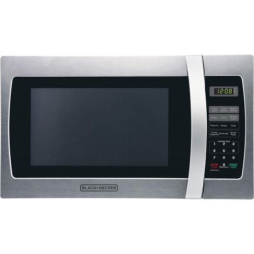  BLACK+DECKER EM925AZE-P 0.9 Cubic Foot 900 Watt Stainless Steel Microwave with Turntable, Cu.Ft, BlackSilver