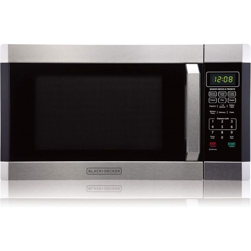  BLACK+DECKER EM925AZE-P 0.9 Cubic Foot 900 Watt Stainless Steel Microwave with Turntable, Cu.Ft, BlackSilver