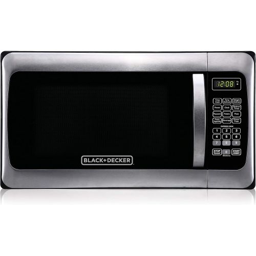  BLACK+DECKER EM925AZE-P 0.9 Cubic Foot 900 Watt Stainless Steel Microwave with Turntable, Cu.Ft, BlackSilver