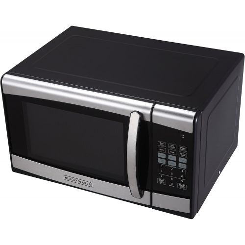  BLACK+DECKER EM925AZE-P 0.9 Cubic Foot 900 Watt Stainless Steel Microwave with Turntable, Cu.Ft, BlackSilver