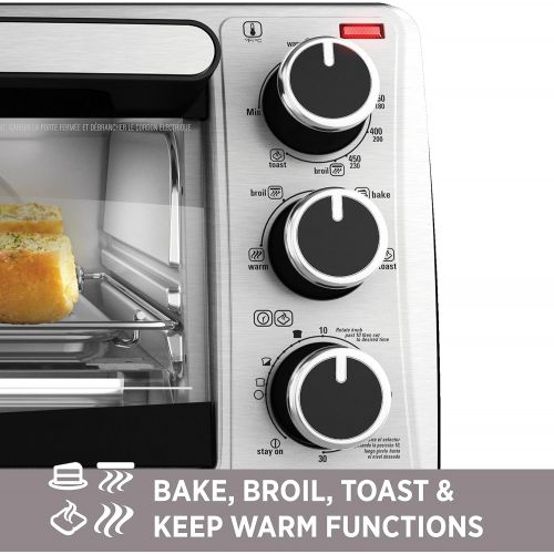  BLACK+DECKER 4-Slice Toaster Oven, Stainless Steel, TO1303SB