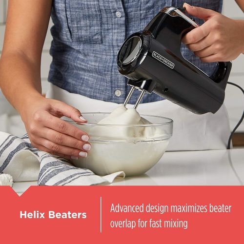  BLACK+DECKER MX600B Helix Performance Premium 5-Speed Hand Mixer, 5 Attachments + Case, Black