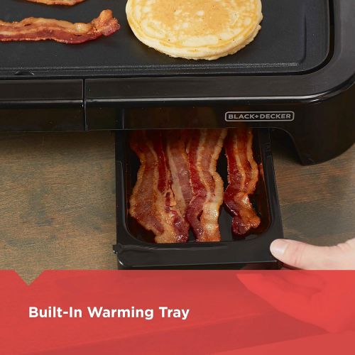  BLACK+DECKER Family-Sized Electric Griddle with Warming Tray & Drip Tray, GD2051B